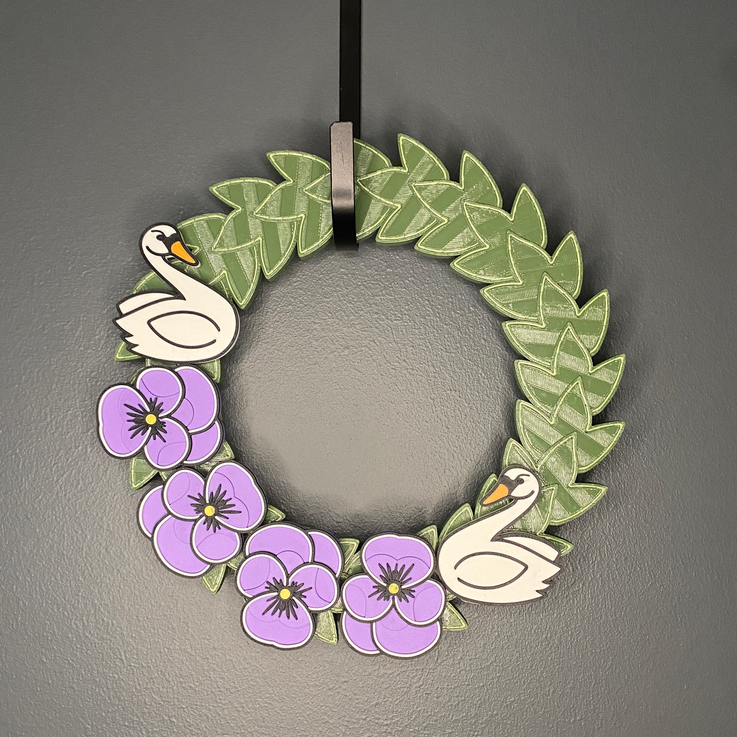 Purple Pansy Flowers and Swans Small Wreath Bundle