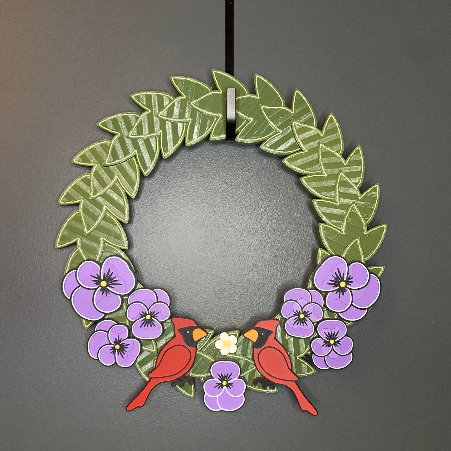 Purple Pansy Flowers and Cardinals Medium Wreath Bundle