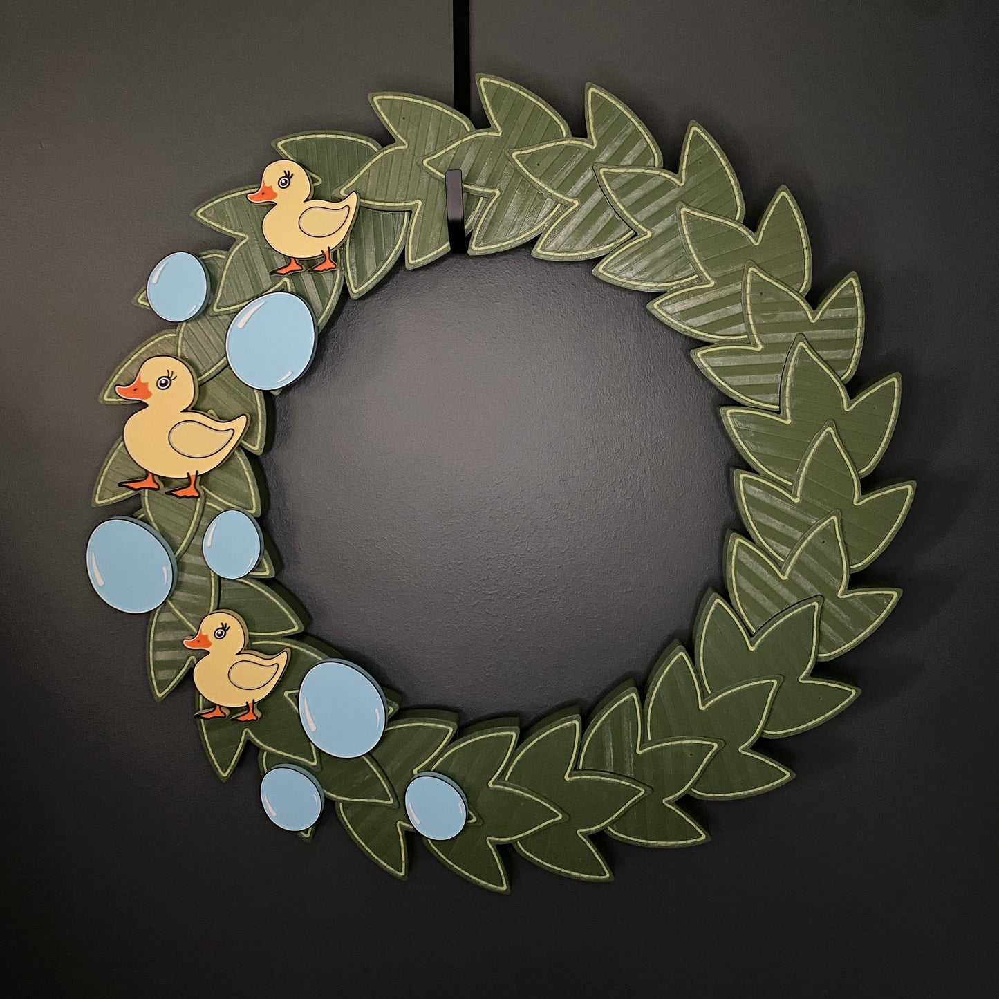 Large Wreath Blue Easter Eggs Three Yellow Ducks Bundle