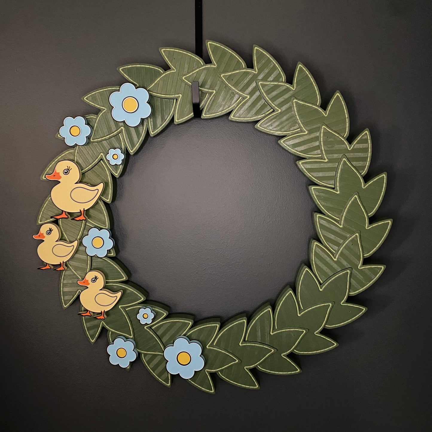 Large Wreath Blue Flowers Three Yellow Ducks Bundle