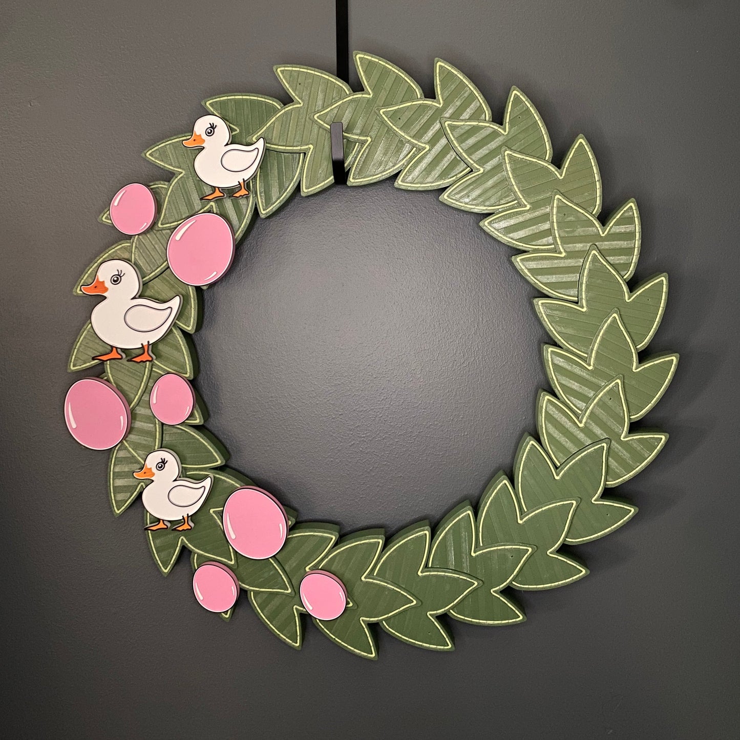Large Wreath Pink Easter Eggs Three White Ducks Bundle