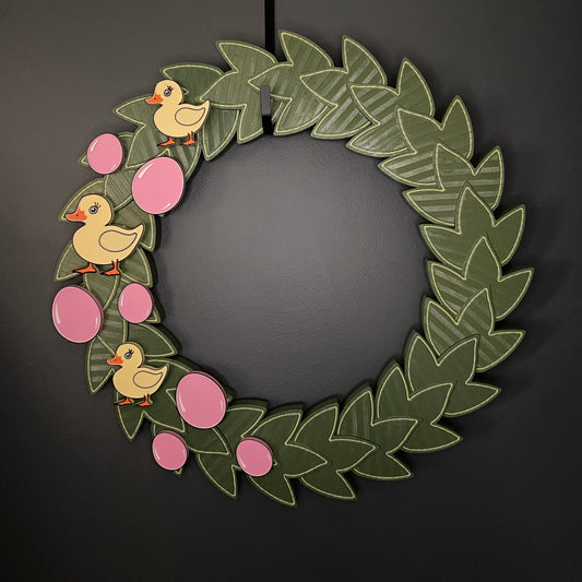 Large Wreath Pink Easter Eggs Three Yellow Ducks Bundle