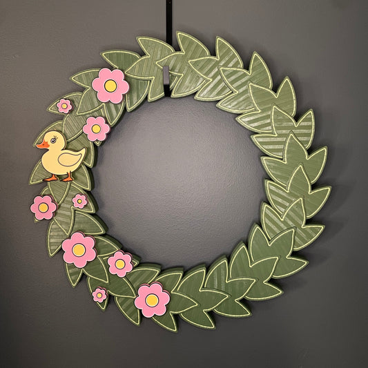 Large Wreath Pink Flowers Yellow Duck Bundle