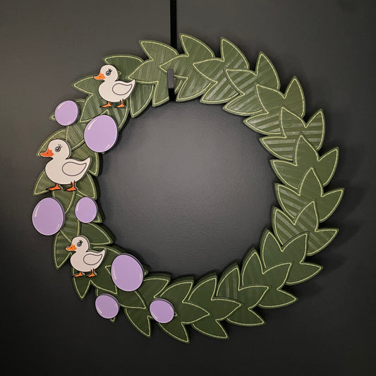 Large Wreath Purple Easter Eggs Three White Ducks Bundle