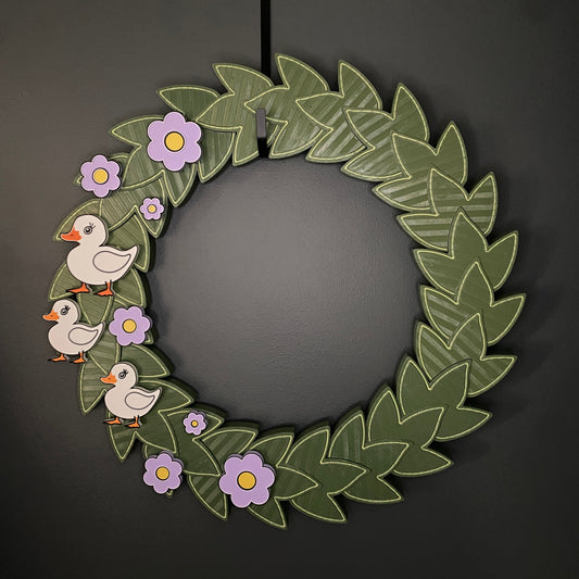 Large Wreath Purple Flowers Three White Ducks Bundle