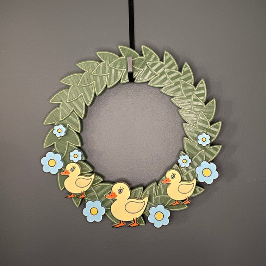 Medium Wreath Blue Flowers and Yellow Ducks Bundle
