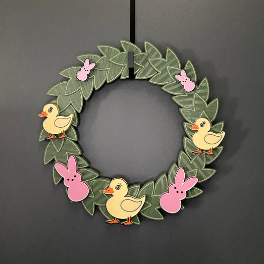 Medium Wreath Pink Bunnies And Yellow Ducks Bundle