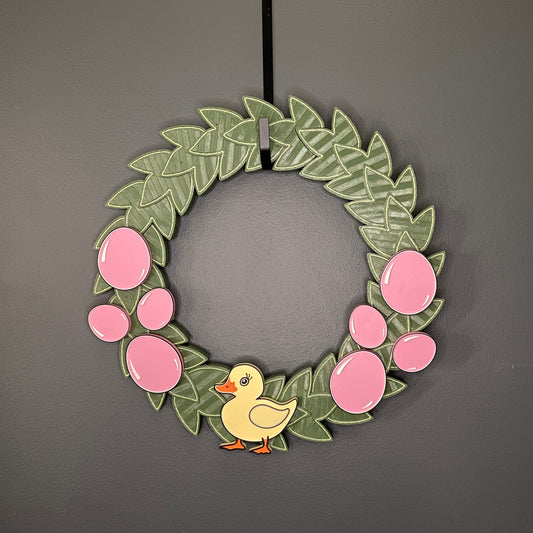 Medium Wreath Pink Easter Eggs One Yellow Duck Bundle