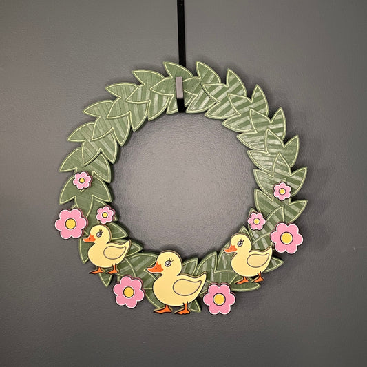 Medium Wreath Pink Flowers and Yellow Ducks Bundle