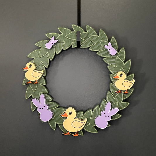 Medium Wreath Purple Bunnies And Yellow Ducks Bundle