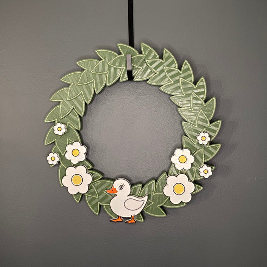 Medium Wreath White Flowers and One White Duck Bundle