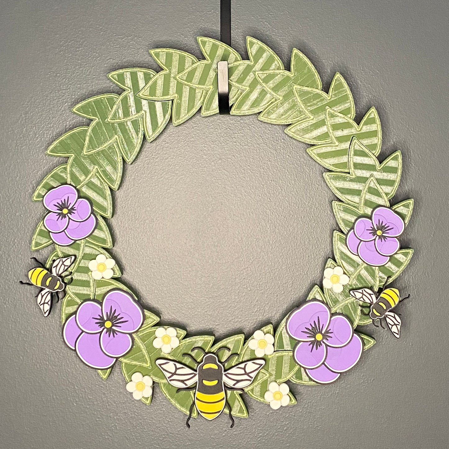 Purple Pansy Flowers and Honey Bees Medium Wreath Bundle