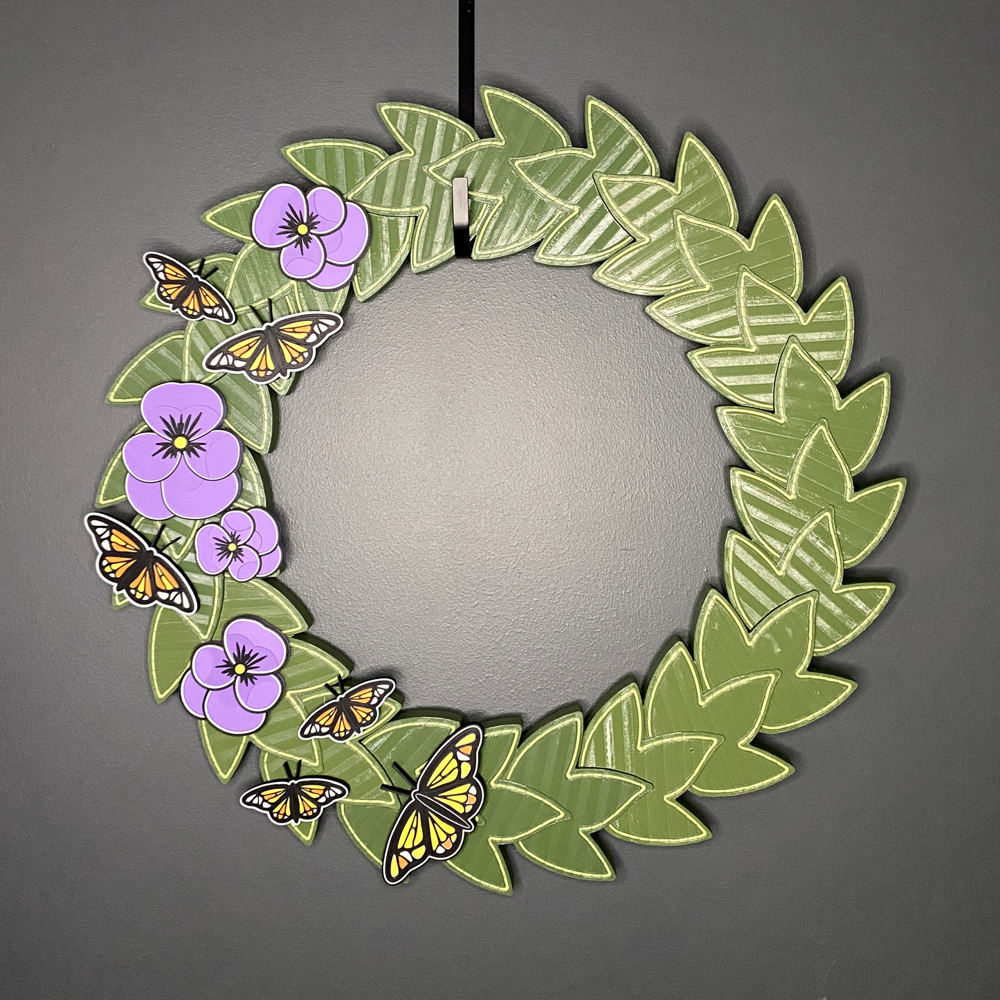 Purple Pansy Flowers and Monarch Butterflies Large Wreath Bundle