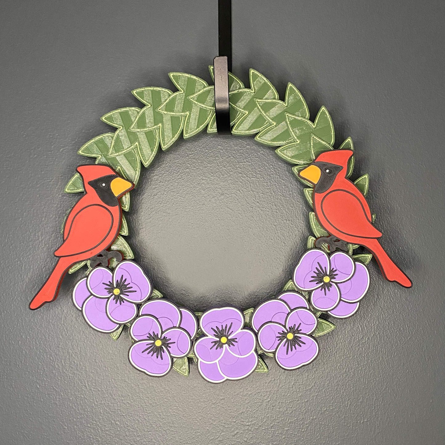Purple Pansy Flowers and Cardinals Small Wreath Bundle