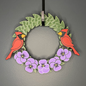 Purple Pansy Flowers and Cardinals Small Wreath Bundle