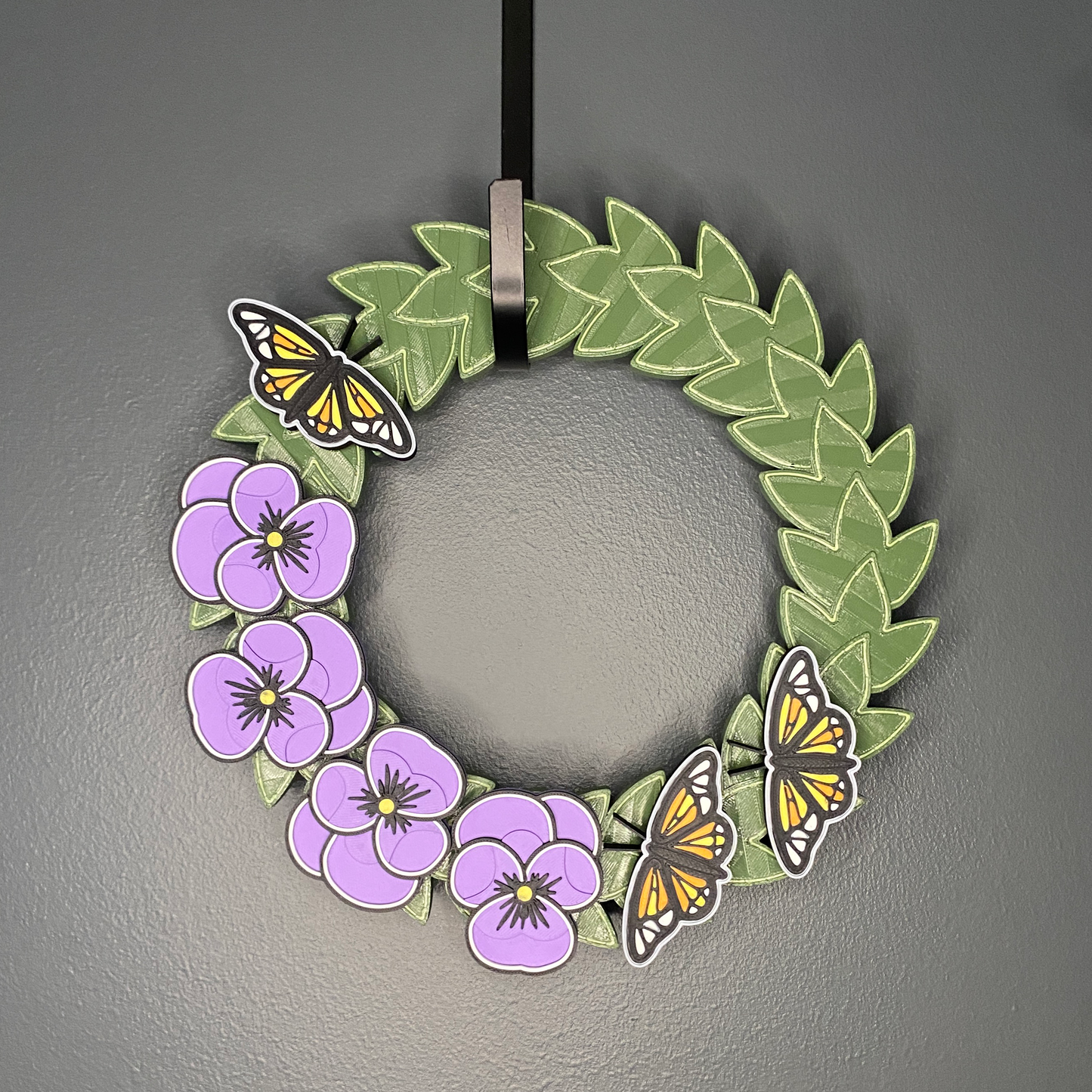 Purple Pansy Flowers and Monarch Butterflies Small Wreath Bundle