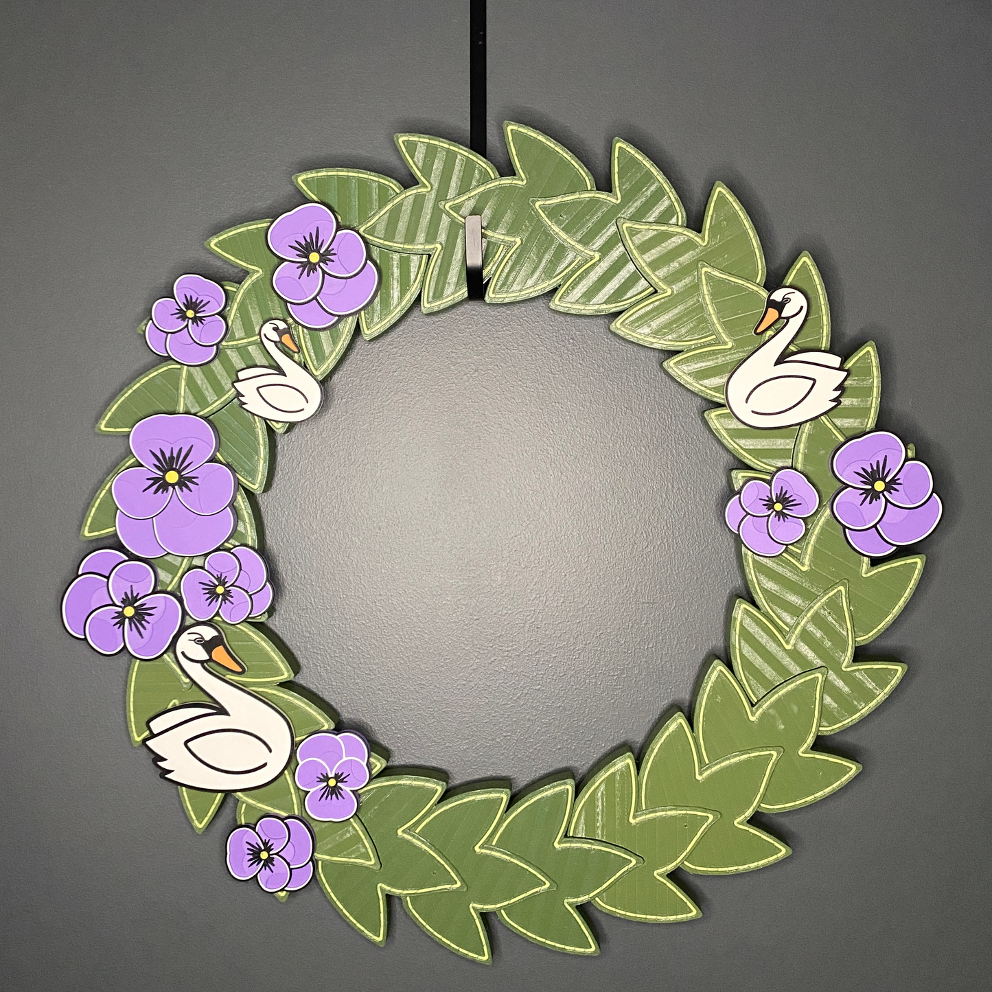 Purple Pansy Flowers and Swans Large Wreath Bundle