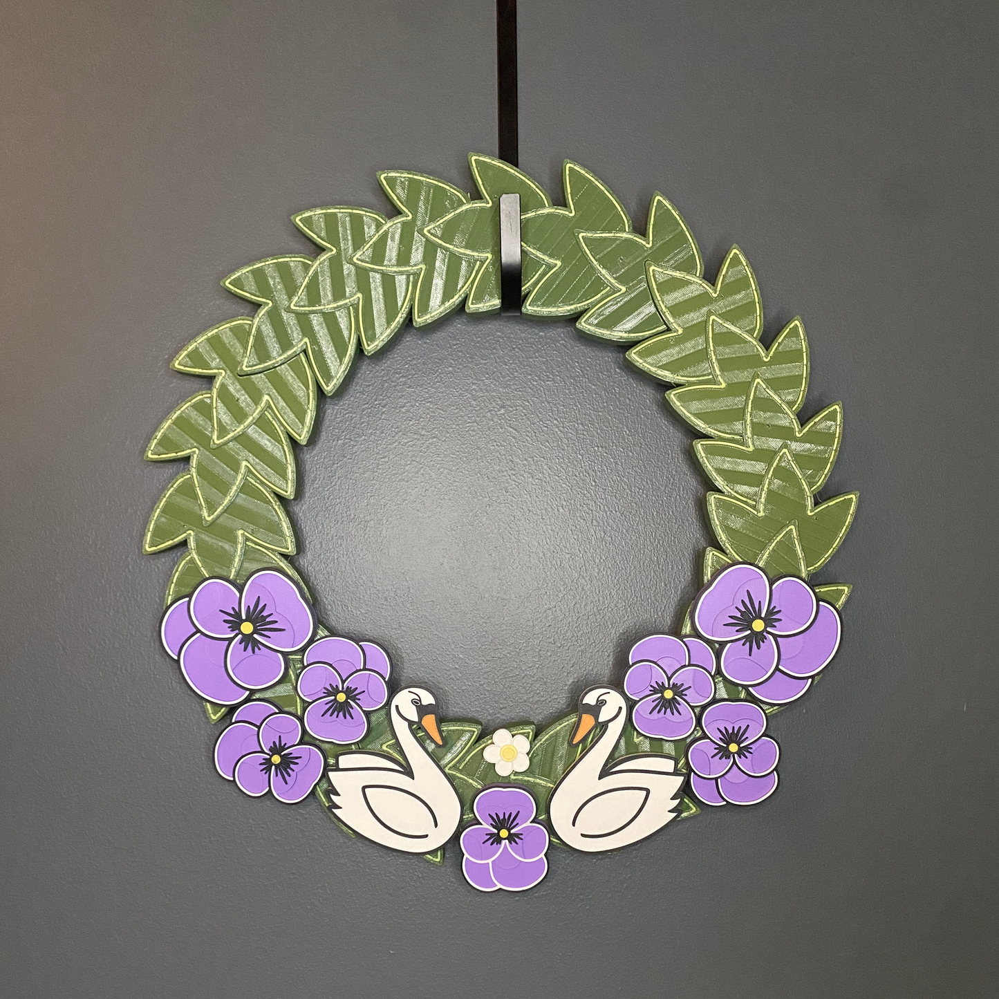Purple Pansy Flowers and Swans Medium Wreath Bundle