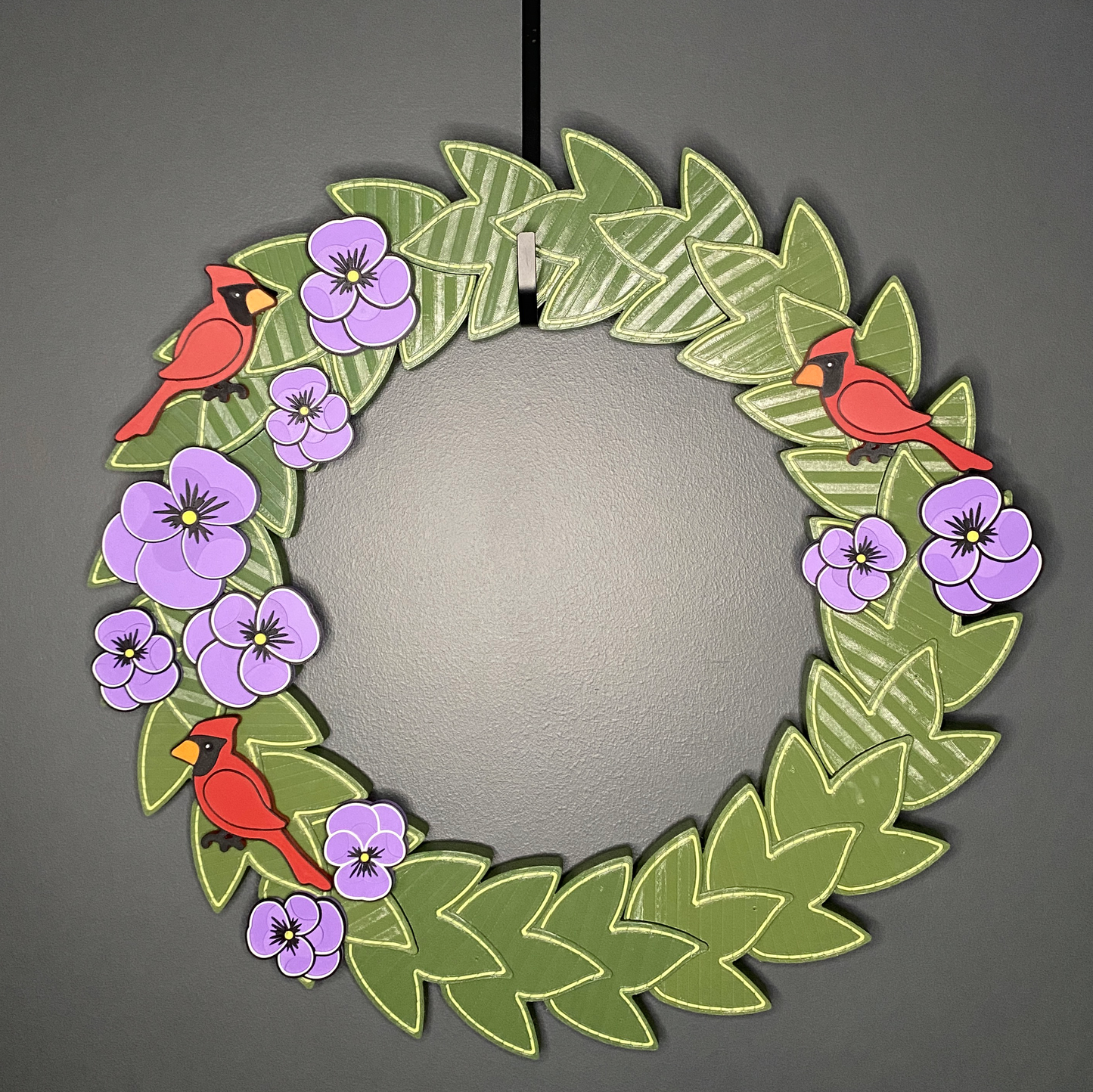 Purple Pansies and Cardinals Large Wreath Bundle