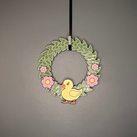 Small Wreath Pink Flowers and Yellow Duck Bundle