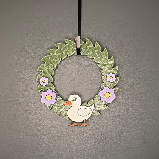 Small Wreath Purple Flowers and White Duck Bundle