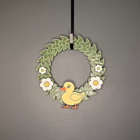 Small Wreath White Flowers and Yellow Duck Bundle